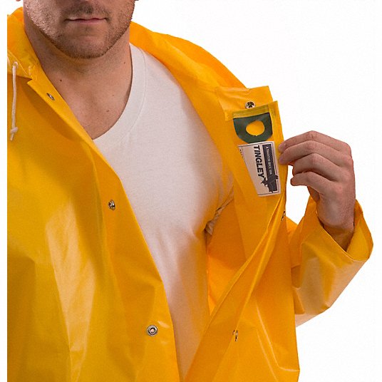 Tingley Rain Jacket with Hood, Rain Jacket, XL, Gold, Snaps with Storm Flap, Attached Hood J22107