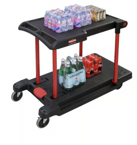 Rubbermaid Foldable Trolley, 180kg Load, with Flush Plastic Shelf & Platform FG430000BLA