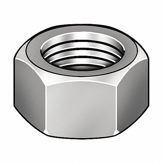 Grainger Approved Hex Nut: Dia./Thread Size 12-24, Right Hand, Zinc Plated Steel, 100 Pcs 2GA59
