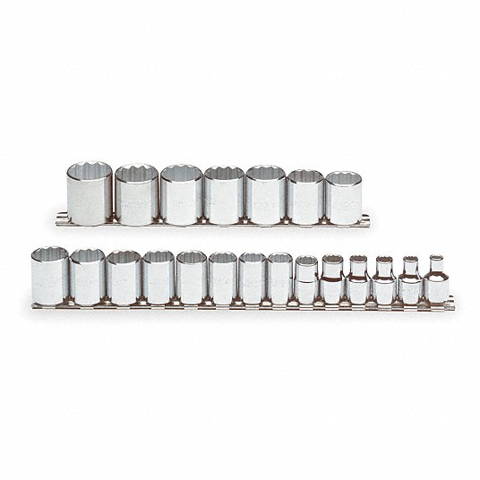 Proto Socket Set, Socket Size Range 6 mm to 26 mm,Drive Size 3/8 in, Metric, 12-Point J52215