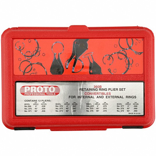 Proto Retaining Ring Plier Set, Convertible, For 3/8 inch to 3 inch Bore Dia, For 1/4 to 3 11/32 Shaft Dia J360B