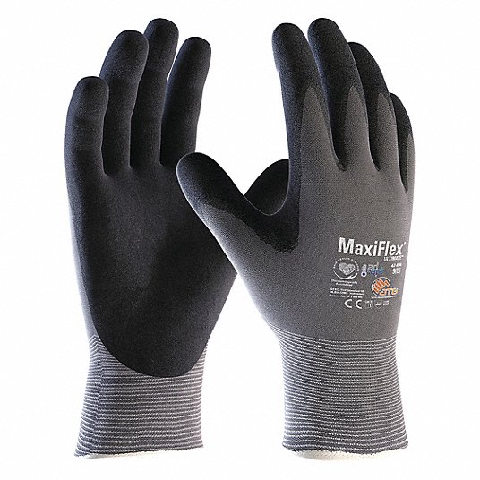 Atg MaxiFlex Ultimate Safety Gloves, Nitrile Coated Grip, Multiple applications, size Large 42-874 S9