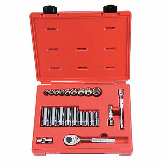 Proto Socket Wrench Set, Socket Size Range 3/8 inch to 7/8 inch, Drive Size 3/8 inch, Drive Type Hand J52136