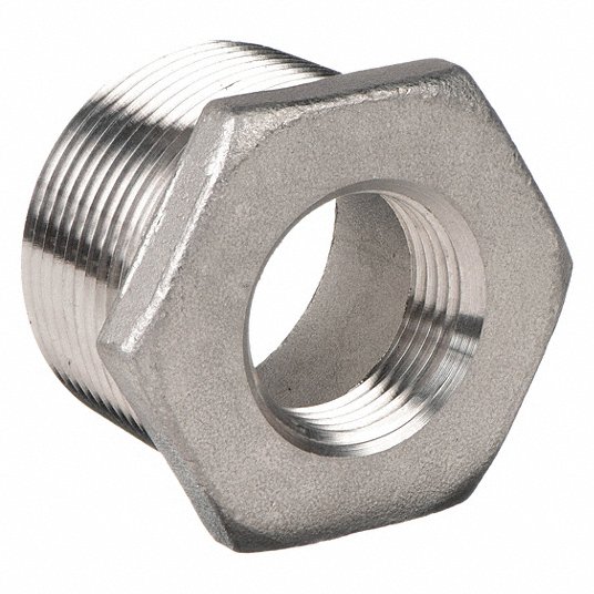 Grainger Approved Hex Bushing: 1/2Inch x 3/8Inch Fitting Pipe Size, 316 Stainless Steel, Male NPT x Female NPT 6JM34