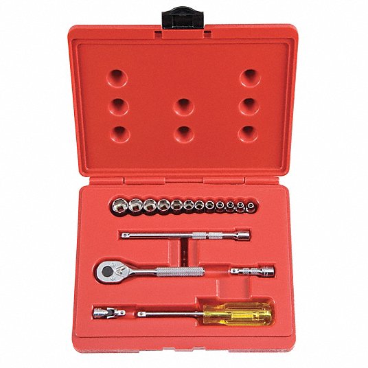 Proto Socket Wrench Set, Socket Size Range 4 mm to 14 mm, Drive Size 1/4 inch, Drive Type Hand, Chrome J47204