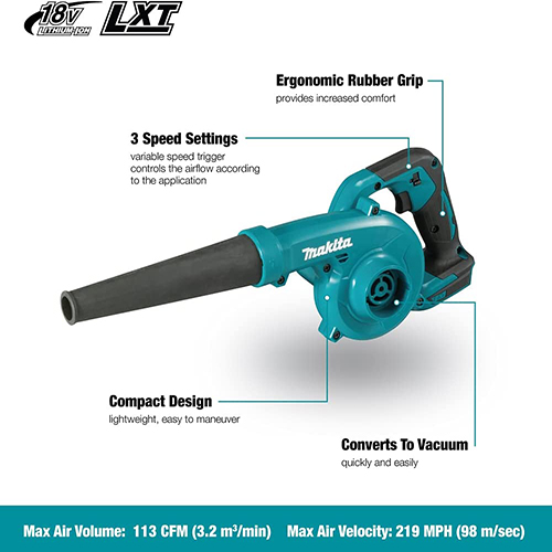 Makita Cordless Air Blower Machine, 18V, Air Volume 3.2m³/min, 2.1kg DUB185Z