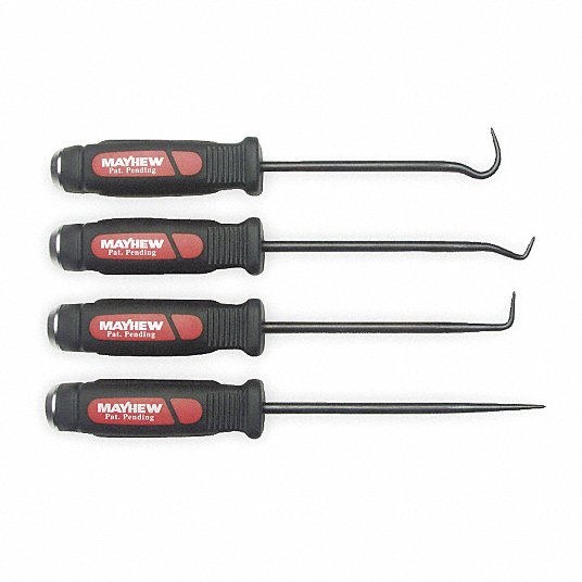 Mayhew Mini Hook and Pick Set, Straight, 90 Degree , 4 pieces , Curved, and Complex Hooks, 2-Composite 60003