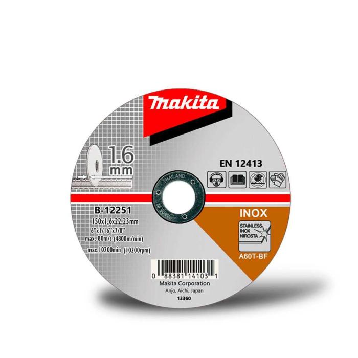 Makita Accessories, Thin Cutting Wheels - Flat Center (B-series), 150x1.6x22.23mm B-12251