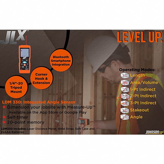 Precision Brand Laser Distance Meter, 330 ft Max Measuring Distance, ±1/16 in, (2) AAA, Indoor 492U69