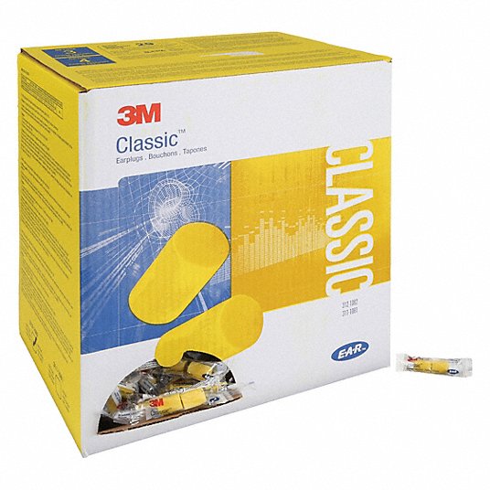 3M Ear Plugs, Cylinder, 31 dB NRR, Gen Purpose, Uncorded, Disposable, Roll-Down, Yellow, 200 PK 311-6000