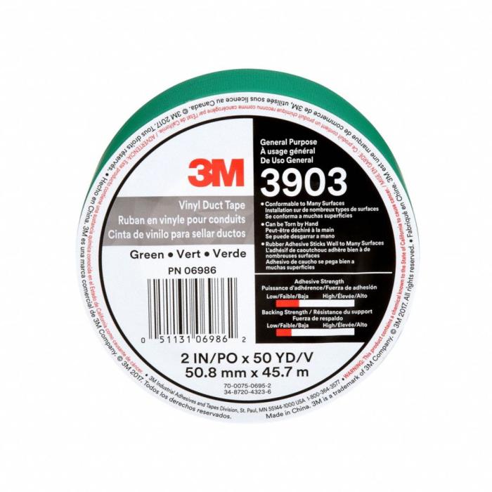 3M Duct Tape, Light Duty, 2 inch x 50 yd, Green, Continuous Roll, Pack Qty 1 3903