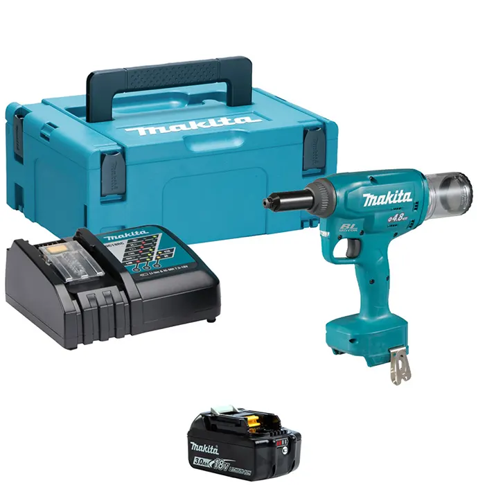 Makita Cordless Rivet Gun, 18V, Pulling Force 10kN, Length of Stroke 25mm, 2.2kg DRV150RFJ