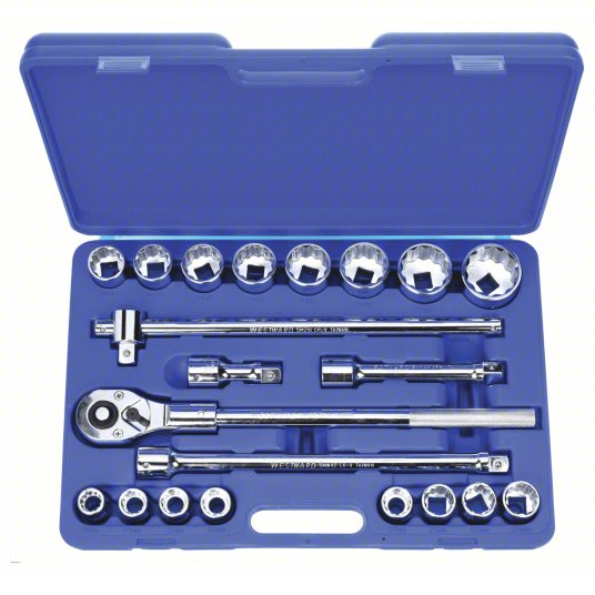 Westward Socket Wrench Set, 3/4 in Drive Size, 21 Pieces, 19 mm to 50 mm Socket Size Range 4YP83