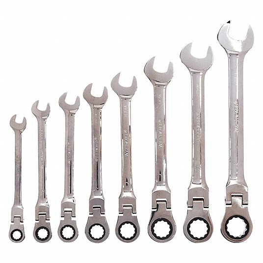 Westward Combination Wrench Set, Alloy Steel, Chrome, 8 Tools, 5/16 in to 3/4 in Range of Head Sizes, Number Of Points 12 35Z115