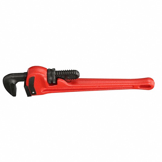 Straight Pipe Wrench, Cast Iron, Jaw Capacity 2 in, Serrated, Overall Length 12 inch