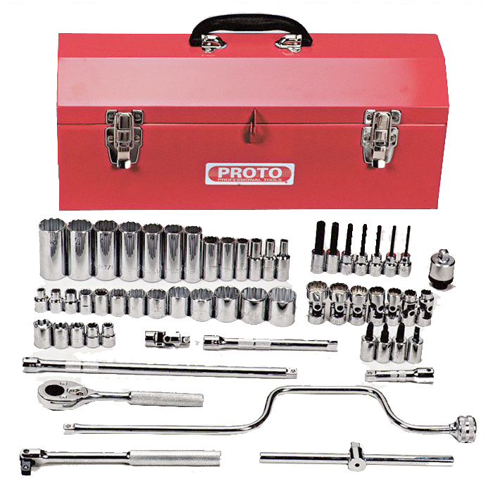 Proto Socket Wrench Set ,Socket Size Range / 1/4 inch to 1 inch, Drive Size 3/8 inch, Number of Pieces 58 J52140