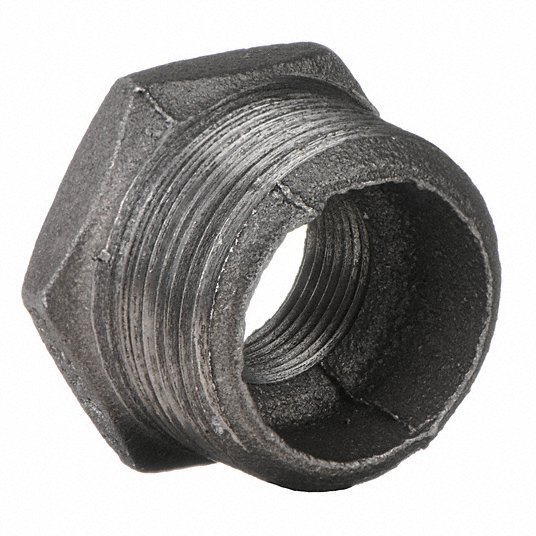 Grainger Approved Hex Bushing: Malleable Iron, 1 1/2 in x 1/2 in Pipe Size, Male NPT x Female NPT 5P522