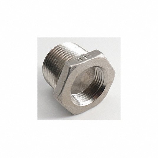 Grainger Approved Hex Bushing, 316 Stainless Steel, 1/4Inch x 1/8Inch Fitting Pipe Size, Male NPT x Female NPT 6JM05