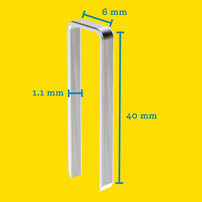 دبابيس دباسة خشب حرف يو، طول الرأس 40 مم، رقم 90، 1500 قطعة، مجلفنة