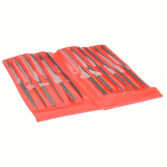Needle File Set, 12 Pieces, Barrette/Equaling/Half Round/Knife/Rectangular/Round/Square/Triangular, 5 1/2 inch Length 6A632