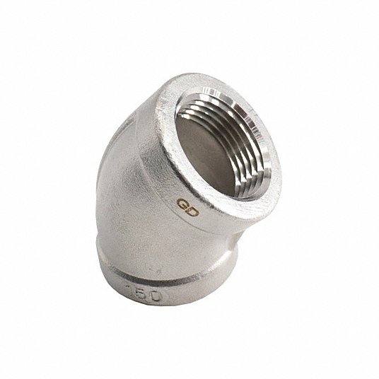 Grainger Approved 45° Elbow, 304 Stainless Steel, 1Inch x 1Inch Fitting Pipe Size, Female NPT x Female NPT, Class 150 1LTB7