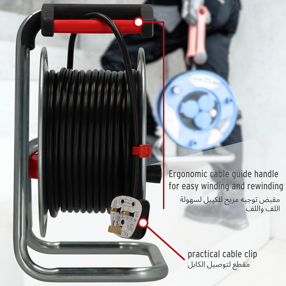 Brennenstuhl Extension Cable Reel 50 Meter, 3-Way Bs Sockets, Rust-Proof, Germany 1198067