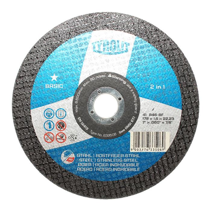 Tyrolit BASIC*2in1 for steel and stainless steel Cutting 7Inch "(mm) 178×1.6×22.23 633506