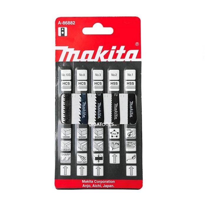 Makita Jig Saw Blade Set, 5PCS, No. (1,2,3,8,10S) A-86882