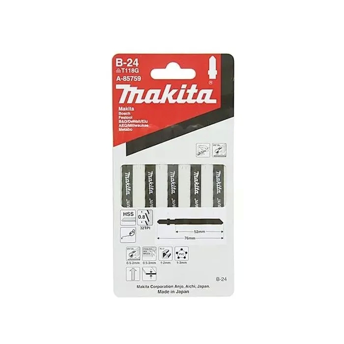 Makita Jig Saw Blade, For Metal, Cutting Length 50mm,32 Tooth, 5 Pcs A-85759