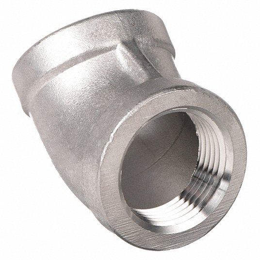 Grainger Approved 45 Degrees Elbow: 1 1/2 x 1 1/2Inch Fitting Pipe Size, 316 Stainless Steel, Female NPT x Female NPT 6JK21