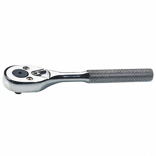 Proto Hand Ratchet, Pear, Reversing, 5 in Overall Lg, Chrome, 15° Min Arc Swing J4749HS
