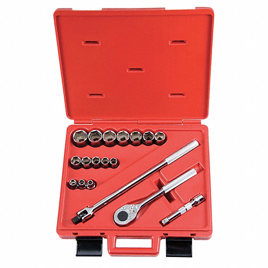 Proto Socket Wrench Set, Socket Size Range 3/8 in to 1 1/4 in, Drive Size 1/2 in, Drive Type Hand, Chrome J54122