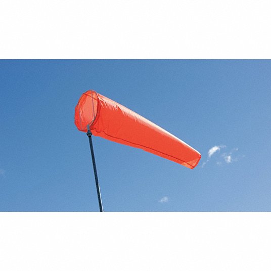 Grainger Approved Portable Windsock with Mounting Frame, 55 inL x 13 in Dia., Orange 03-WS-55KTG