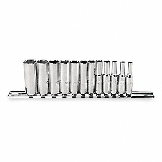 Proto Socket Set, Socket Size Range 4 mm to 14 mm, Hand, Drive Size 1/4 inch, Metric, 6-Point J47202