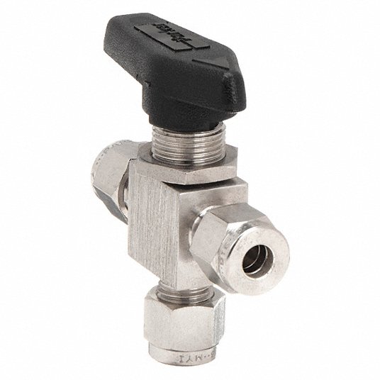Parker Ball Valve, 316 Stainless Steel, 3-Way, 1-Piece, Pipe Size 3/8 in, Tube Size 3/8 in 6A-MB6XPFA-SSP