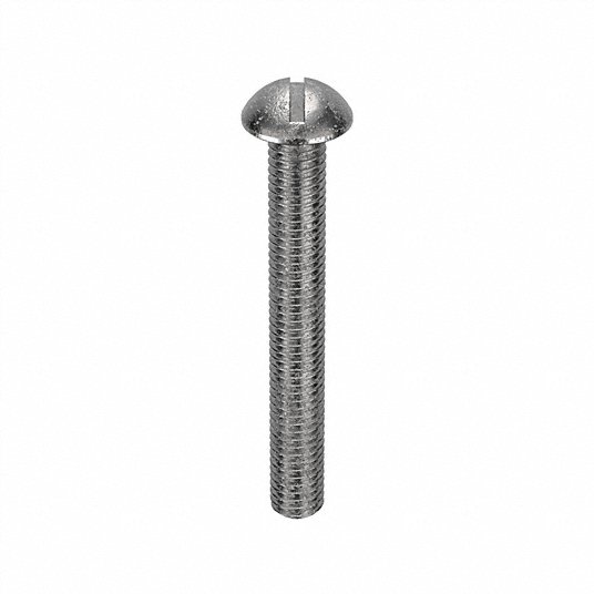 Grainger Approved #10-32 Machine Screw, Round, Slotted, 18-8 (304) Stainless Steel, Plain, 1 1/2Inch Length 2BA33