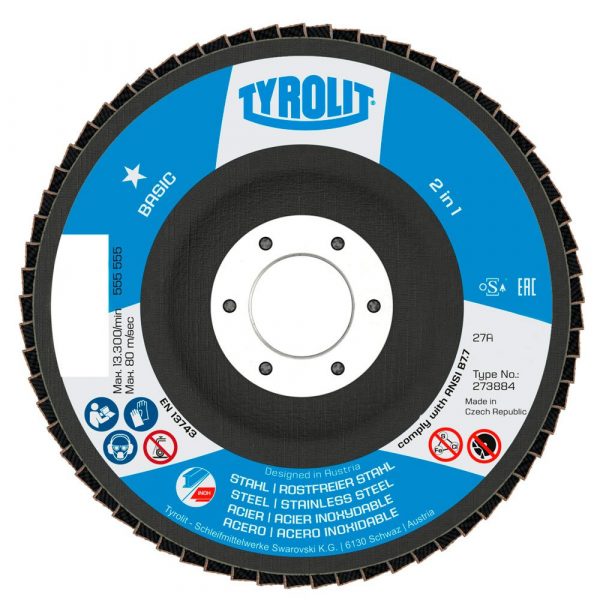 Tyrolit FLAP DISC, SS/CS, 115 X 22,23, 27A, ZA60 Q-B, BASIC 34318365
