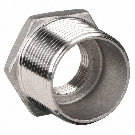 Grainger Approved Hex Bushing: 1/2Inch x 3/8Inch Fitting Pipe Size, 316 Stainless Steel, Male NPT x Female NPT 6JM34
