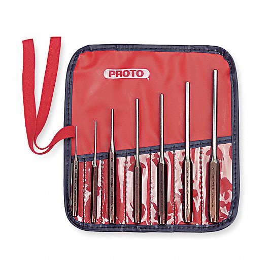 Proto Steel Roll Pin Punch Set, 3-3/4 inch, 4-1/4 inch, 4-3/4 inch, 5-1/4 inch, 5-7/16 inch, 5-7/8 inch, 6-7/16 inch, Steel J49007