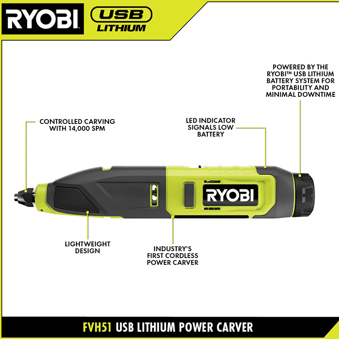 Ryobi Cordless USB Lithium Wood Carving Kit, 4V 2.0Ah, 0.4kg RPC4-120G