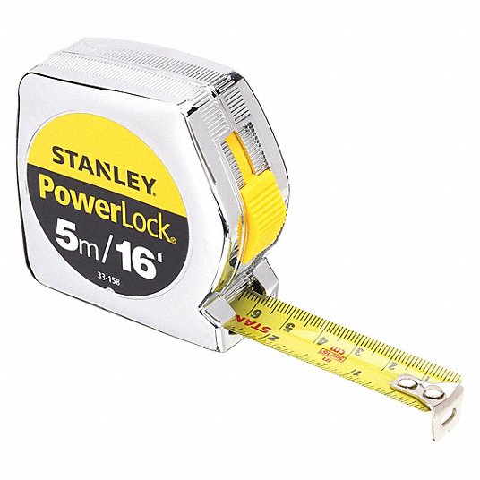 Stanley Measuring Tape, Slide lock, Steel, 5 m, Chrome 33-158