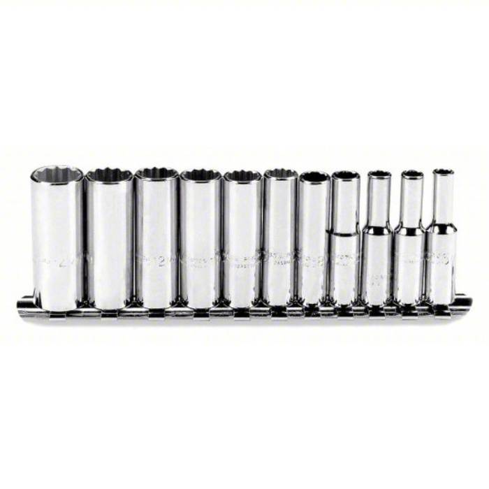 Proto Socket Set, 1/4 inch Drive Size, 11 Pieces, 5 mm to 14 mm Socket Size Range, (11) 12-Point J47203