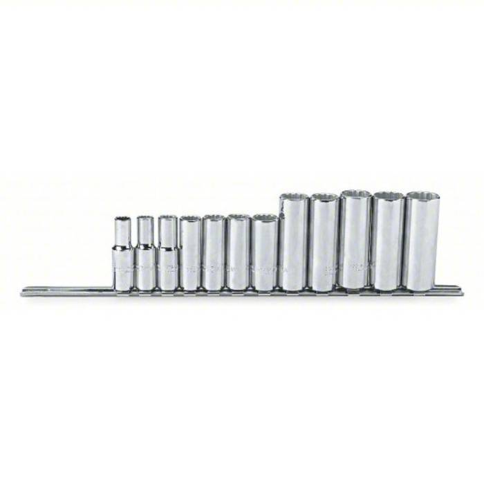 Proto Socket Set, 3/8 inch Drive Size, 12 Pieces, 8 mm to 19 mm Socket Size Range, (12) 12-Point J52209