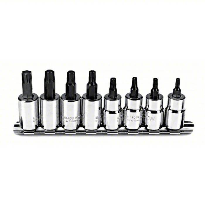 Proto Socket Bit Set, 3/8 inch Drive Size, 9 Pieces, T15 to T50 Range of Tip Sizes, Torx J5239C
