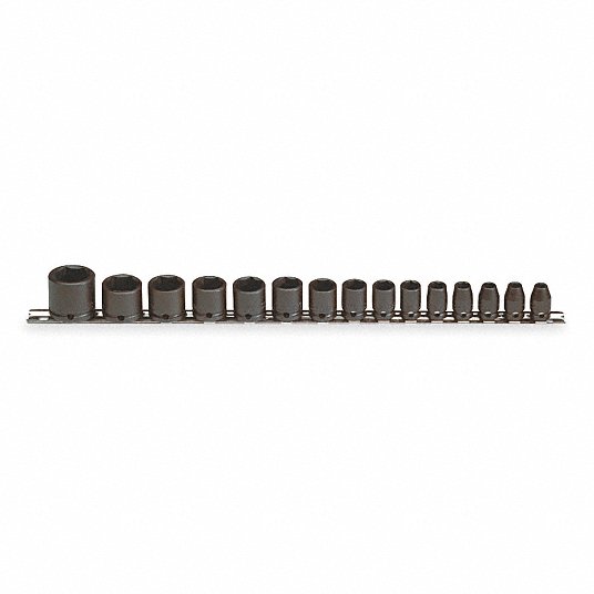 Proto Impact Socket Set, Alloy Steel, Black Oxide, 3/8 inch, Impact Rated Yes, Socket Depth Standard, 15 Pieces J72106