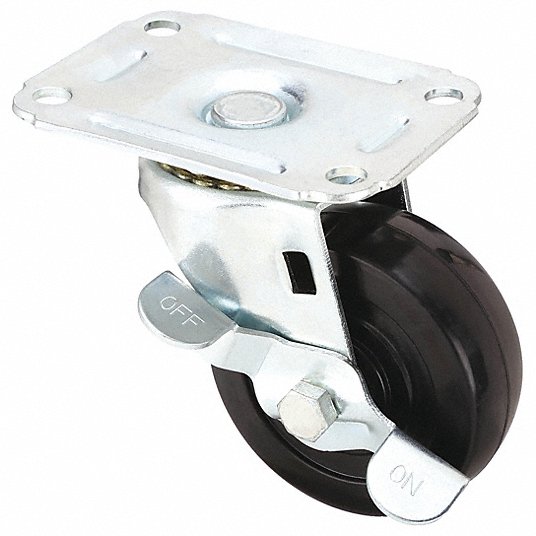 Grainger Approved Standard Plate Caster, Swivel, Rubber, 100 lb, 3 in Wheel Dia. 1UHU2