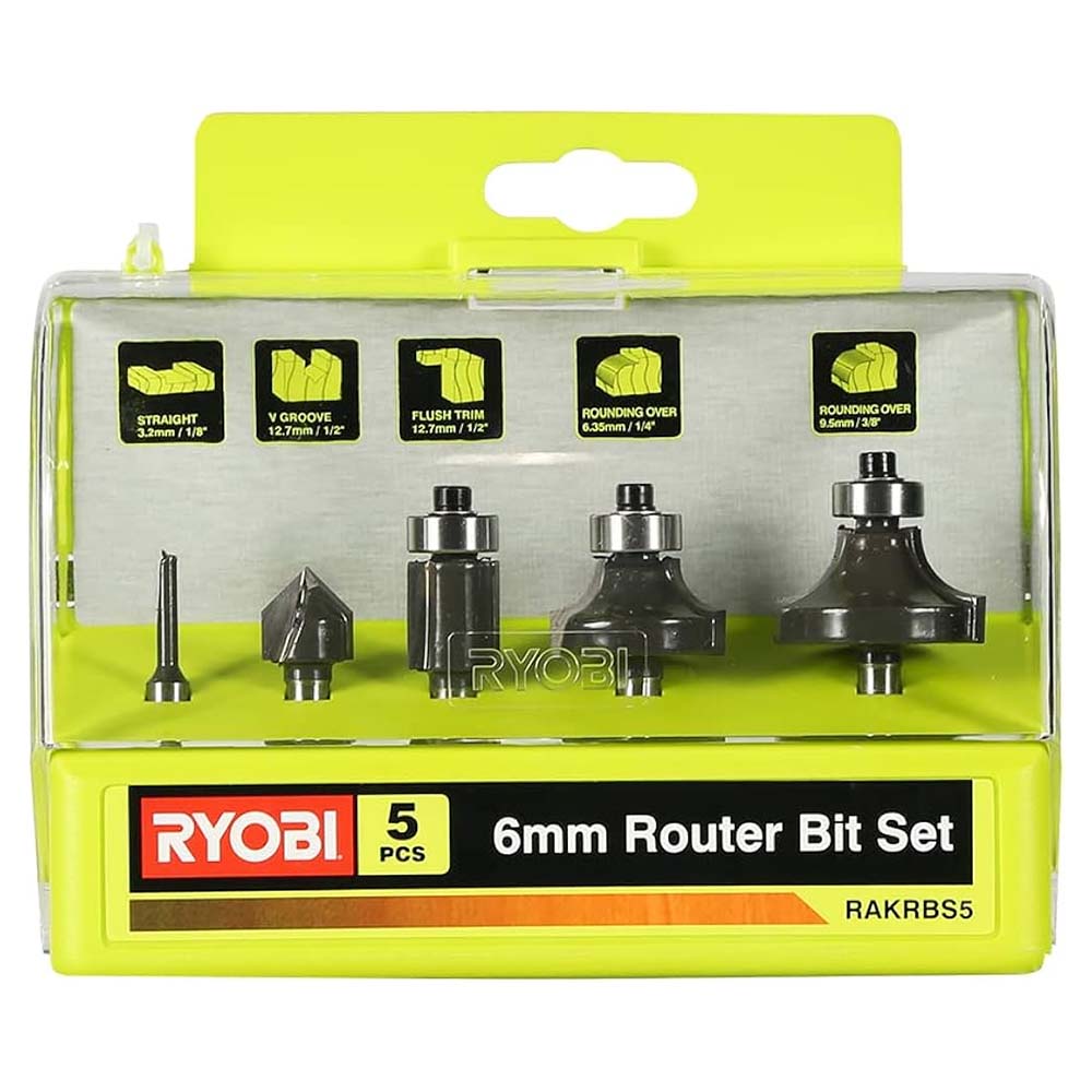 Ryobi Router Bit Set 6mm Shank, 5 Pieces RAKRBS5