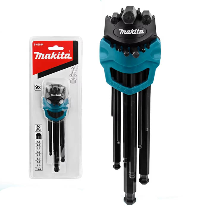 Makita Allen Hex Key Wrench Set, 9 Piece Assorted Size ( 1.5, 2, 2.5, 3, 4, 5, 6, 8, 10mm ) B-65894