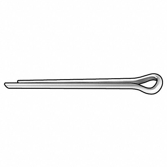 Grainger Approved Cotter Pin, Extended Prong, Low Carbon Steel, 1008, Zinc Plated, 1/4 in Pin Dia., PK50 00-250-2000-P
