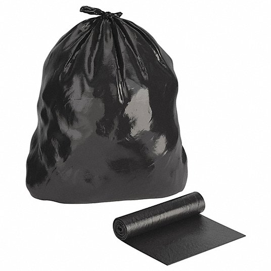 Tough Guy Trash Bags: 10 gal Capacity, 24 inch Width, 23 inch Height, 0.35 mil Thick, Black, 500 PK 31DK64
